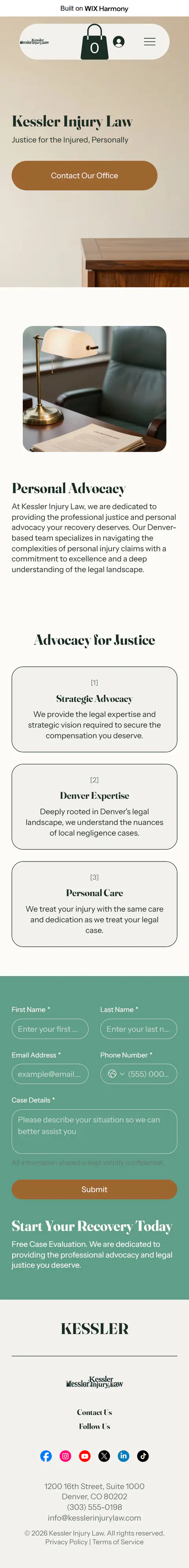 The same Wix page on a phone, top to bottom, in one column.