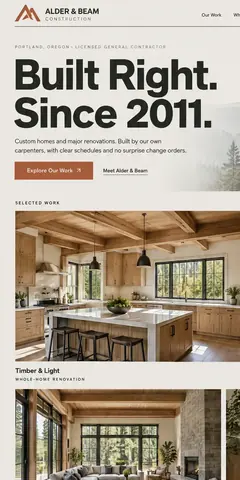 The top of the same custom home builder design in a phone-sized frame
