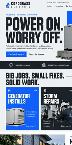 The top of the same electrical contractor design in a phone-sized frame