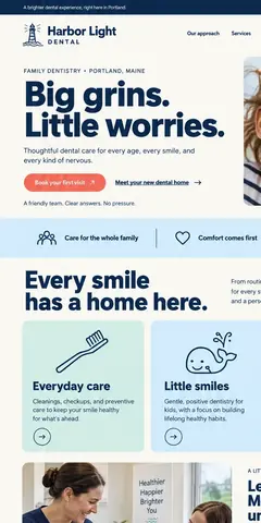 The top of the same family dentist design in a phone-sized frame