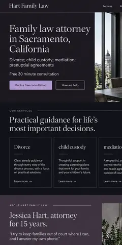 The top of the same family law attorney design in a phone-sized frame
