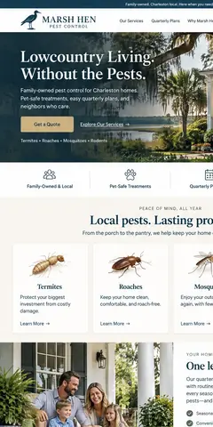 The top of the same pest control company design in a phone-sized frame