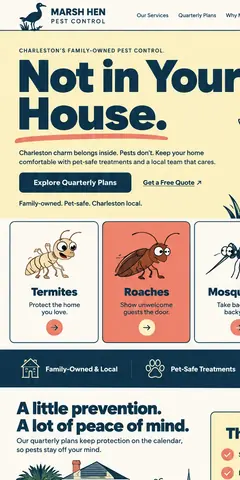 The top of the same pest control company design in a phone-sized frame