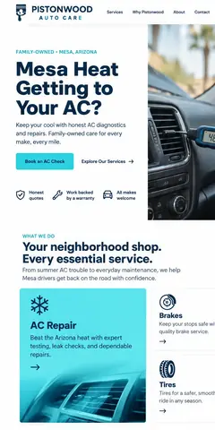 The top of the same auto repair shop design in a phone-sized frame