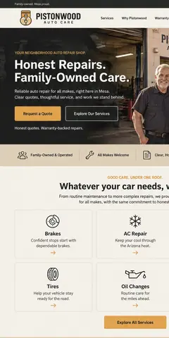 The top of the same auto repair shop design in a phone-sized frame