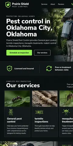 The top of the same pest control company design in a phone-sized frame