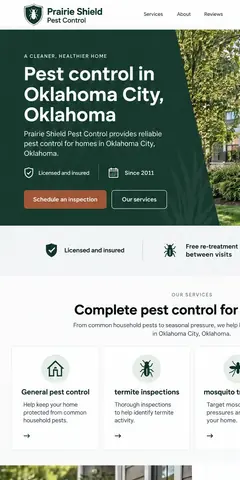 The top of the same pest control company design in a phone-sized frame