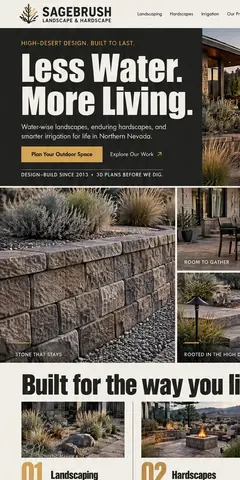 The top of the same landscaping company design in a phone-sized frame