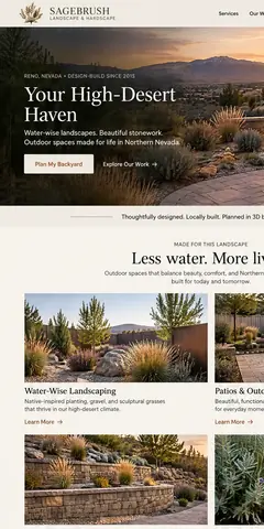 The top of the same landscaping company design in a phone-sized frame