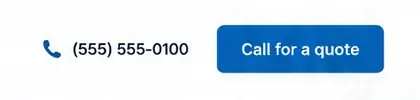 Header of a Future plumbing design: Ridgeback Plumbing's phone number, (555) 555-0100, next to a blue button that reads Call for a quote